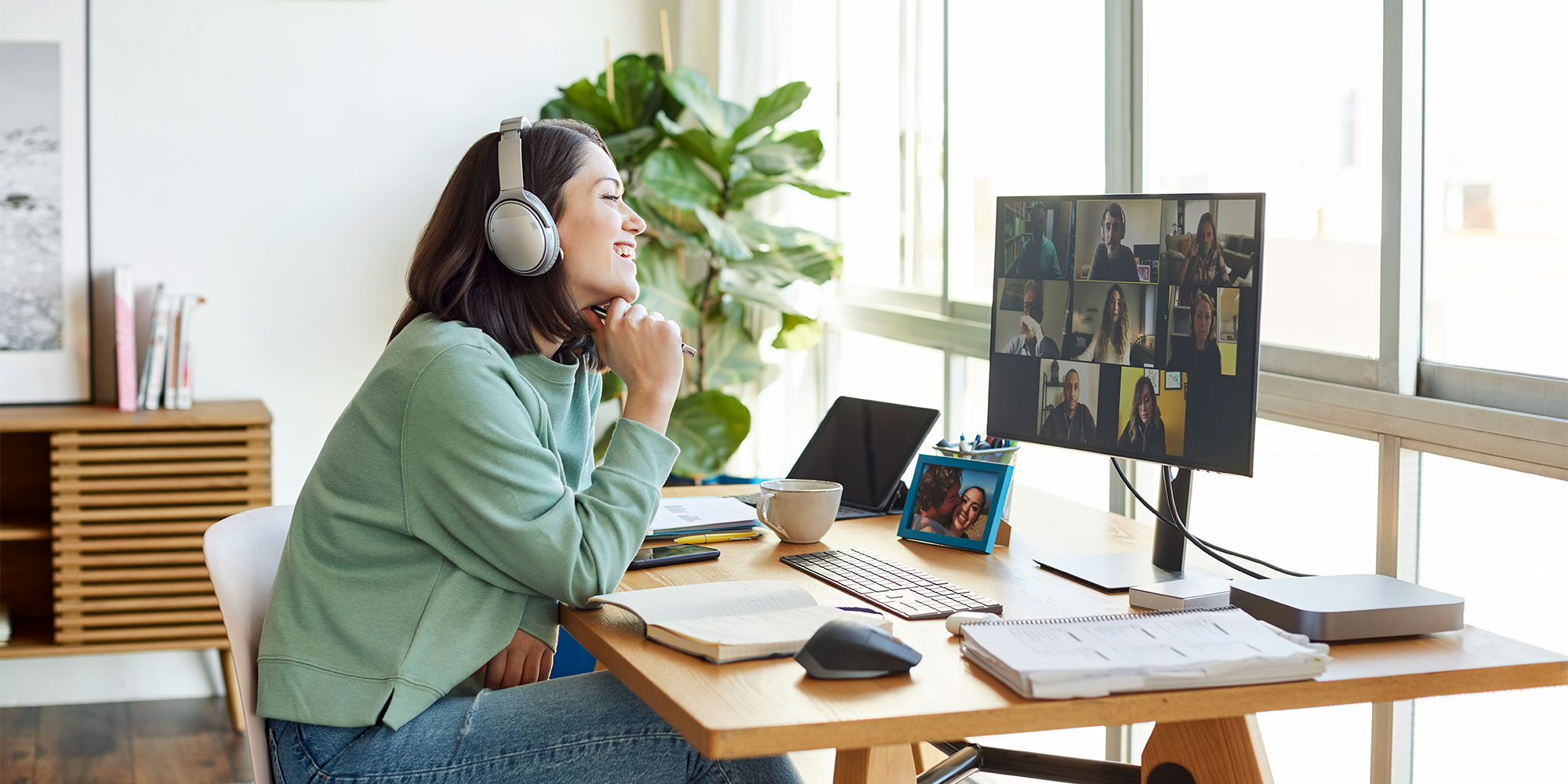 Video call being held on a computer monitor