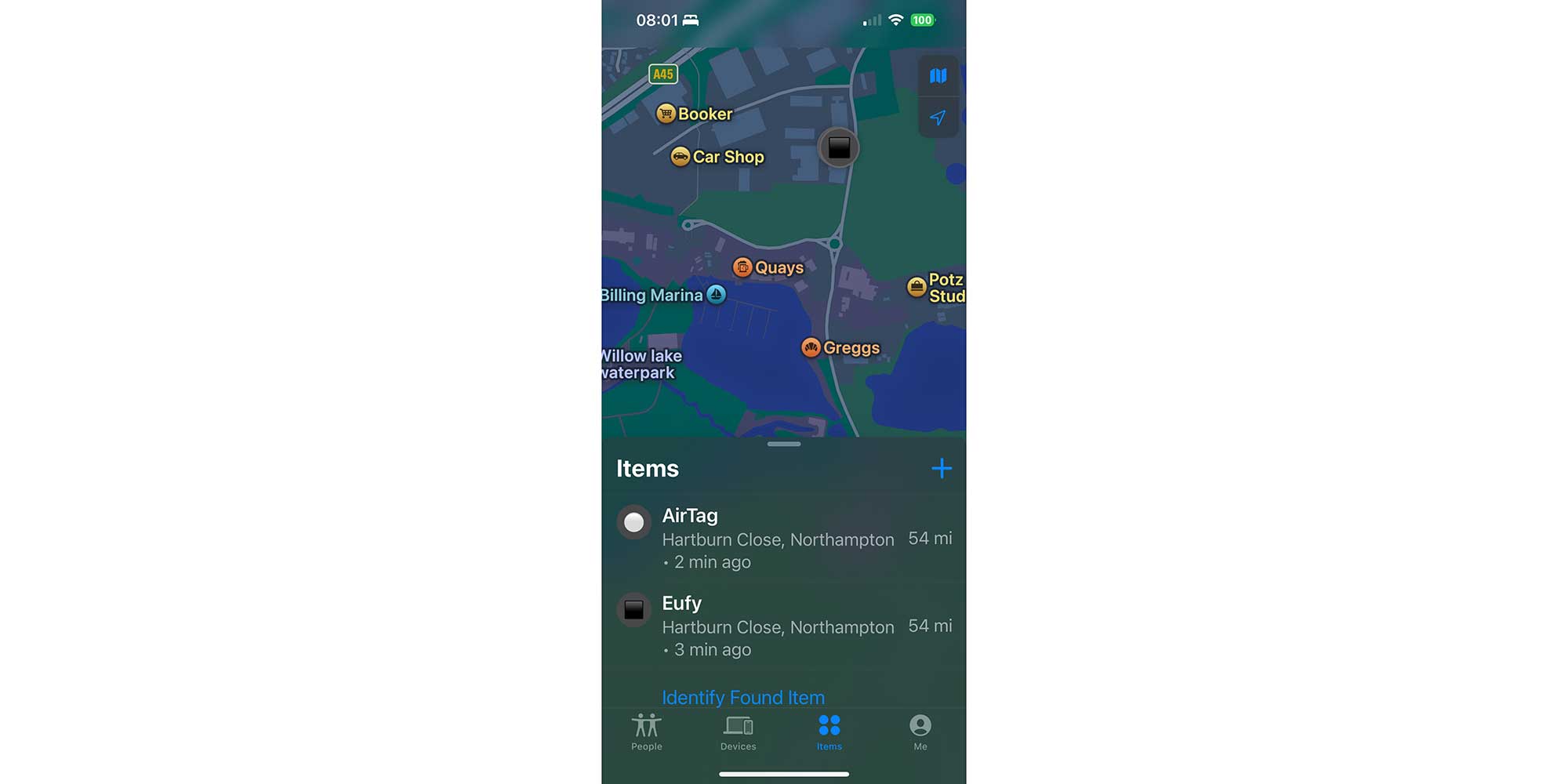 The Eufy and Airtag trackers successfully updated their location at a sorting warehouse in the East Mids.