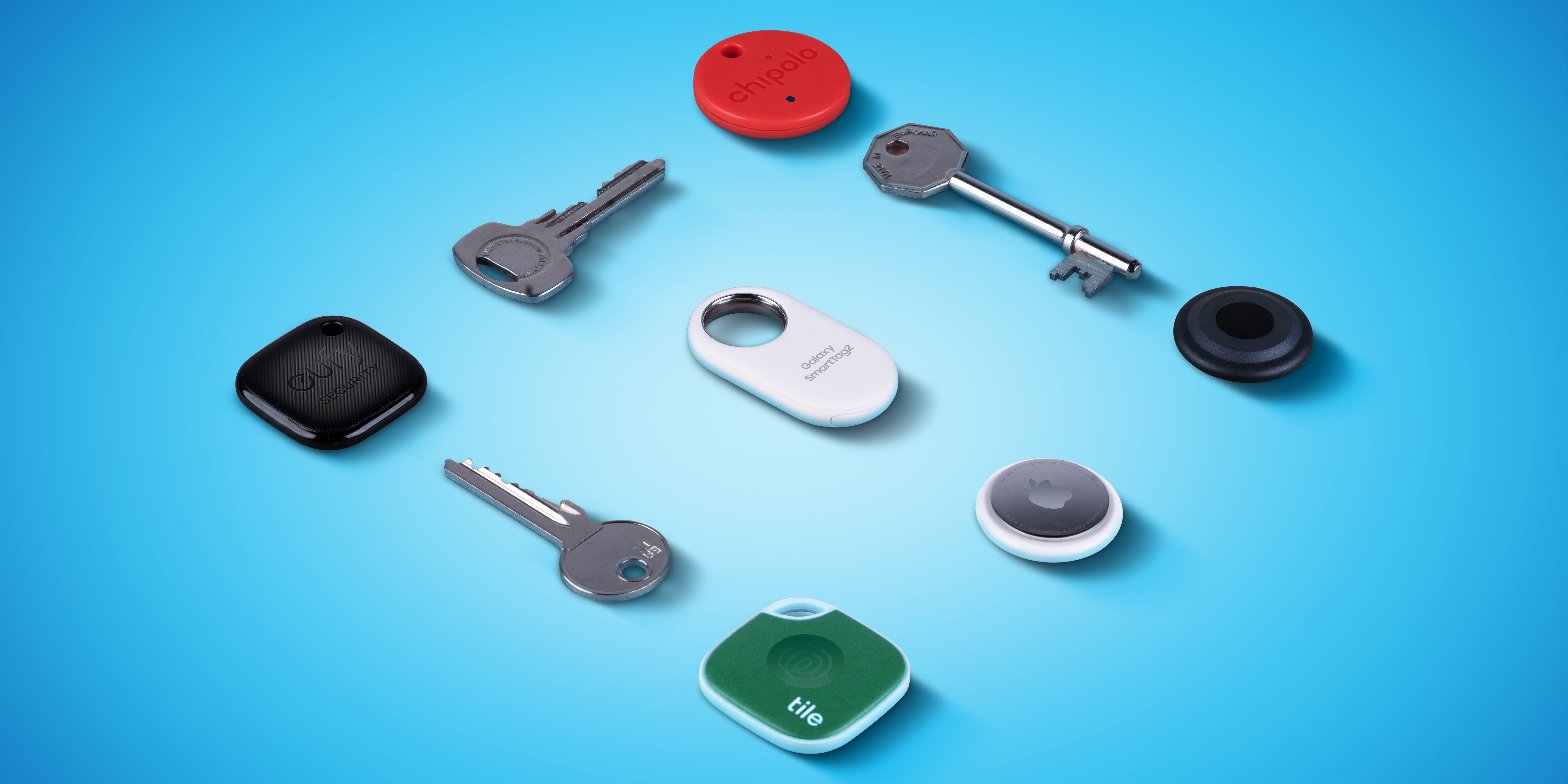 A selection of trackers and keys